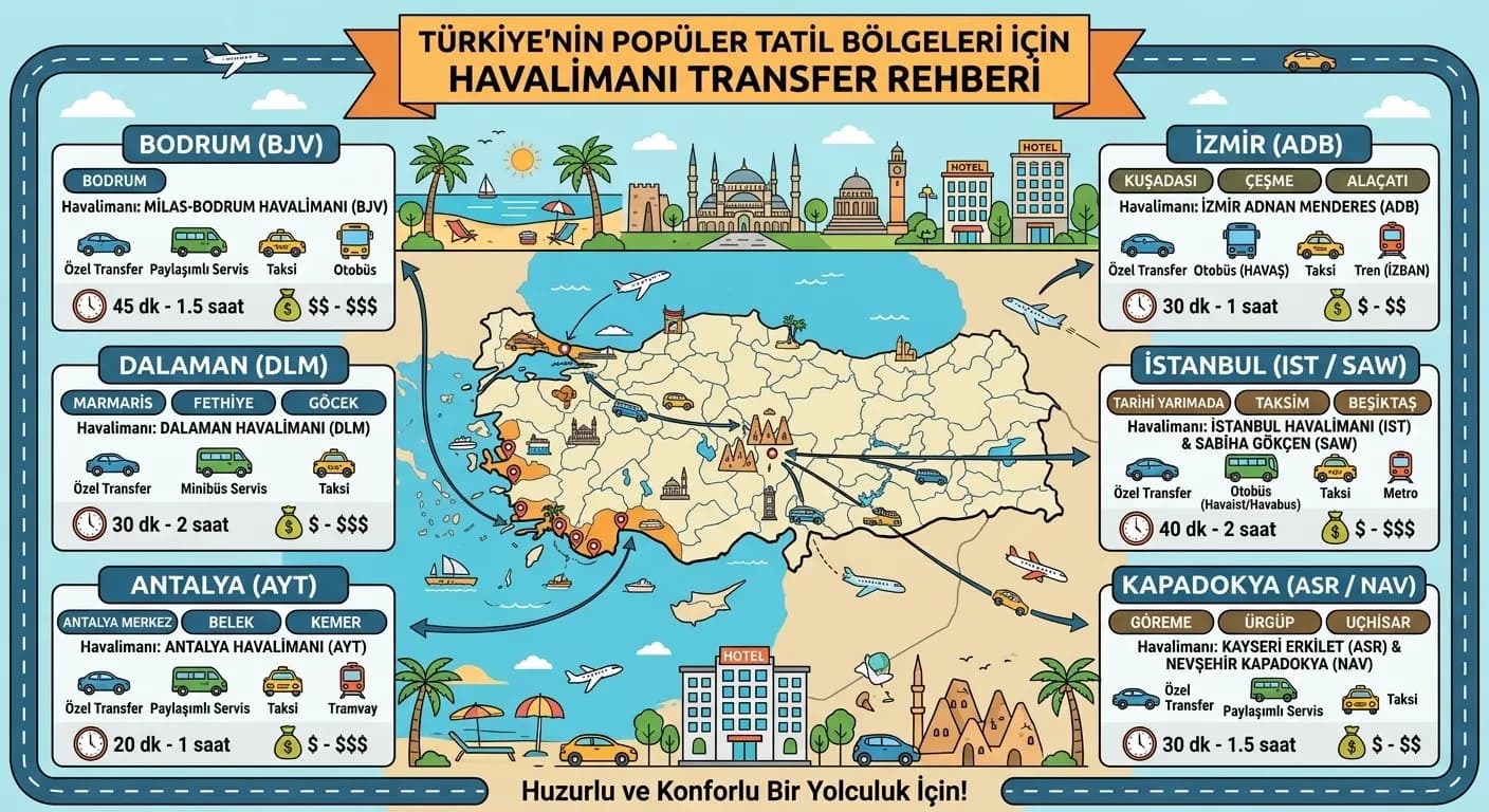 Türkiye'nin Popüler Tatil Bölgeleri için Havalimanı Transfer Rehberi